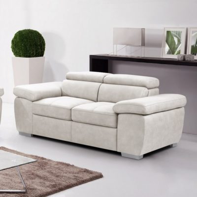 Amberger Modern 2 Seater Sofa with Adjustable Headrests - Stone or Mushroom Options
