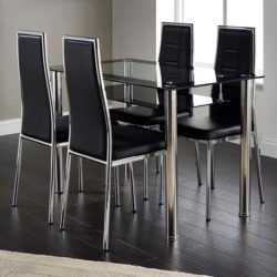 Antico Modern Dining Set with Black Glass Table and 4 Black Chairs