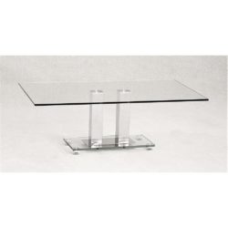 Angellis Modern Clear Glass & Silver Chrome Coffee Table