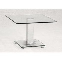 Angellis Modern Square Glass Lamp Table with Silver Chrome Pillar
