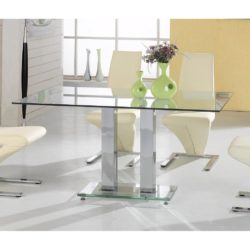 Angellis Large Modern Glass Dining Table with Chrome Base