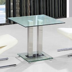 Angellis Square Clear Glass Dining Table with Silver Chrome Base