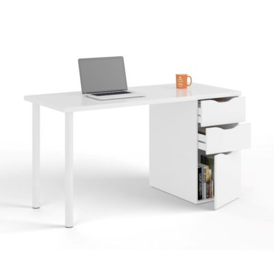 Arends Modern White Desk with Reversible Drawer Unit in a Gloss Finish