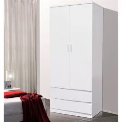 Arcimboldo Modern White Double Wardrobe with 2 Drawers in a Gloss Finish