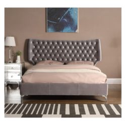 Assler Dove Grey Velvet Bed with Buttoned Headboard - Double or King Size