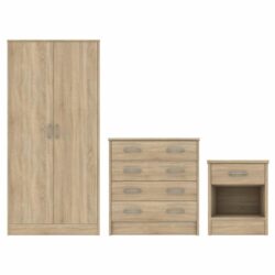 Barradas Modern Wooden Bedroom Set - Double Wardrobe, Chest of Drawers and Bedside