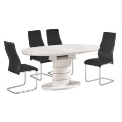 Bemelmans Modern Dining Set with Extending White Gloss Table and 6 Black Chairs