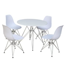 Biduan Modern White Dining Set with Round Table and 4 Chairs - Choice of Chair Colours
