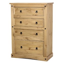 Conway Rustic Wooden Large Chest of 4 Drawers in Solid Pine Wood