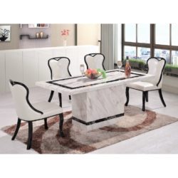 Stockfield White Marble Dining Set with White Marble Table and 4 White Chairs