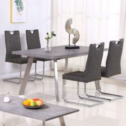 Camino Grey Dining Table in Concrete Effect & Brushed Stainless Steel Legs