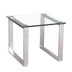 Capriolo Square Glass Lamp Table with Silver Stainless Steel Legs