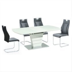 Dalem Modern Dining Set with White Extending Table and 6 Grey Chairs