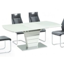 Dalem Modern Extending White Dining Table in High Gloss & Steel