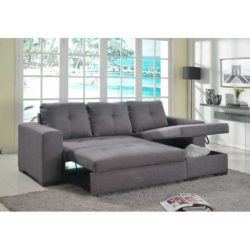 Gilbert Modern Chaise Longue 3 Seater Sofa Bed in Grey Linen Fabric