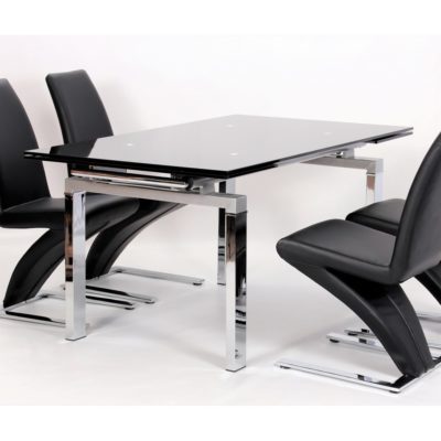 Hixson Modern Extending Black Glass Dining Table with Chrome Legs