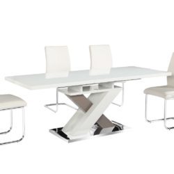 Holbrook Modern Extending White Dining Table in High Gloss & Stainless Steel Base