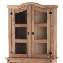 Conway Double Wooden Glazed Hutch Display Unit in Solid Pine Wood