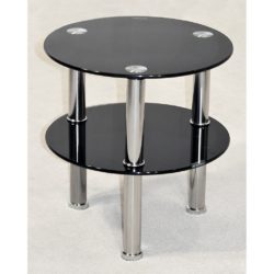 Kenmore Contemporary Round Glass Lamp Table with Chrome - Black or Clear