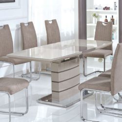 Knight Extending Glass Dining Table in Cappuccino Brown & Cream