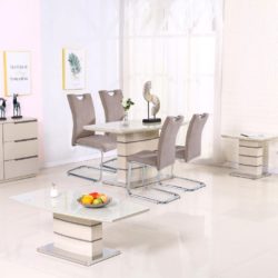 Knight Compact Dining Set with Beige Glass Table and 4 Chairs