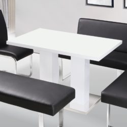 Limner Modern White Dining Table in High Gloss with Stainless Steel Base