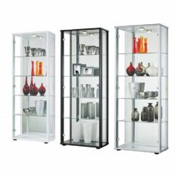 Luton Large Double Glass Display Cabinet Unit with 2 Doors - Silver, White, Black or Oak
