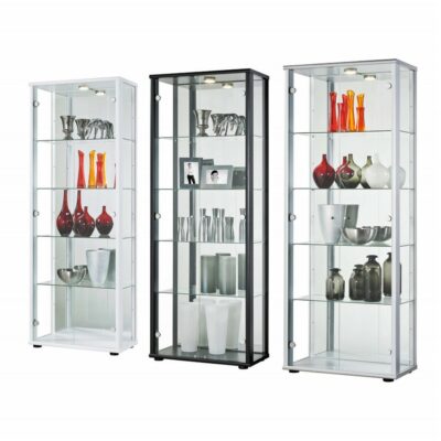 Luton Large Double Glass Display Cabinet Unit with 2 Doors - Silver, White, Black or Oak