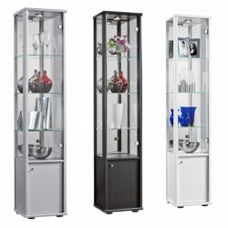 Luton Single Glass Display Cabinet with Cupboard - Black, White, Silver or Oak