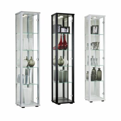 Luton Single Glass Display Cabinet Unit - Black, Silver, White or Oak
