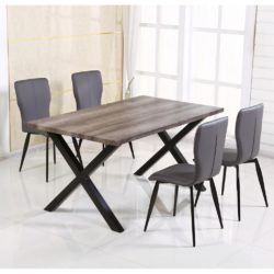 Mansfield Industrial Style Dining Set with Natural Oak Effect Table and 6 Grey Chairs