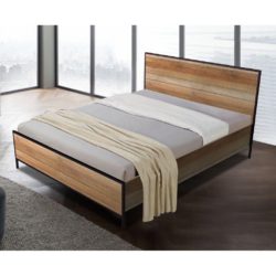 Milbank Wooden Bed in Oak Plank Effect with Black Metal Frame - Choice of Sizes