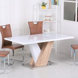 Nashua Modern White Dining Table with Wood Effect & Stainless Steel Base