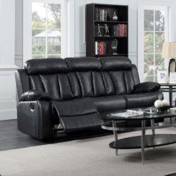 Orland 3 Seater Bonded Leather Sofa with Double Recliner - Black or Grey