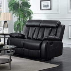 Orland 2 Seater Bonded Leather Sofa with Double Recliner - Black or Grey