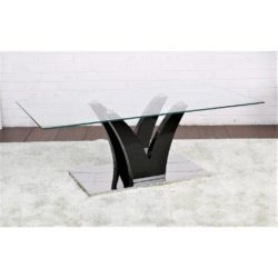 Ovali Contemporary Glass Coffee Table with Black Gloss & Steel Base