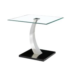 Phelan Modern Glass Lamp Table with Stainless Steel & Black Base
