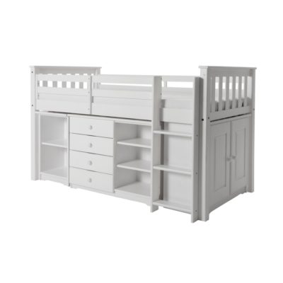 Portland Pine Wood Mid Sleeper Bed with Desk, Drawers, Shelves & Cupboard - Choice of Finishes