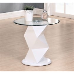 Romako Modern Glass Lamp Table with Gloss Base - White or Black