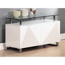 Romako Modern High Gloss Sideboard with Clear Glass Top - White or Black