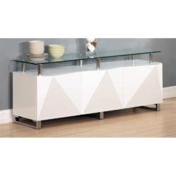 Romako Large Modern High Gloss Sideboard with Clear Glass Top - White or Black