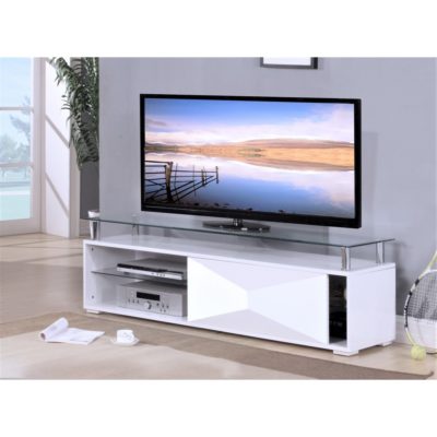 Romako Large High Gloss Modern TV Cabinet with Glass Top - White or Black