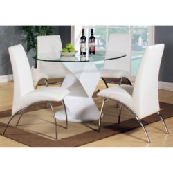 Romako Modern Round Dining Set with Glass Table and 4 Chairs - White or Black