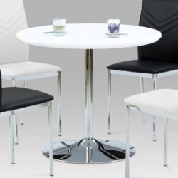 Symons Round White Dining Table in Gloss & Chrome