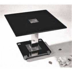 Tribolo Modern Black Glass Lamp Table with Chrome Detail