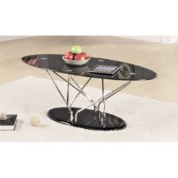 Ushakov Contemporary Black Glass Oval Coffee Table with Chrome Base