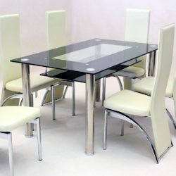 Veneto Black Glass Dining Table with Silver Chrome Legs - Choice of Sizes
