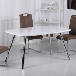 Verkade Modern White Dining Table in High Gloss & Chrome