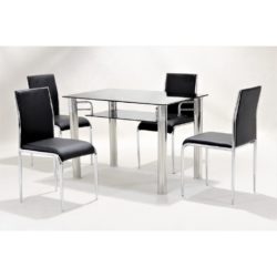 Vermeer Modern Dining Set with Black Glass Table and 4 Chairs - Choice of Chair Colour