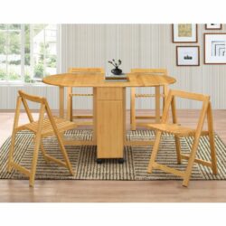 Wooden Drop Leaf Dining Table and 4 Chairs Set - Oak, Natural or Mahogany